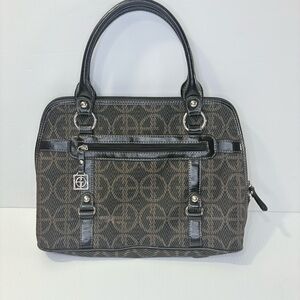 Gaini Bernini Elegant Black and Brown Handbag Satchel Tote Bag Logo Print Preppy